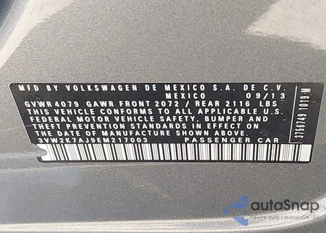 2014 Volkswagen Jetta 2.0L S from USA, damaged, VIN 3VW2K7AJ9EM217003